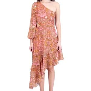 BCBGeneration | Paisley One Shoulder Asymmetrical Chiffon Dress Size 10